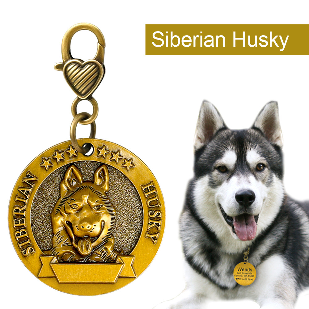 3D Gold Personalized Dog Tags with Breeds Pet Name ID Collar Tag Engraved Free