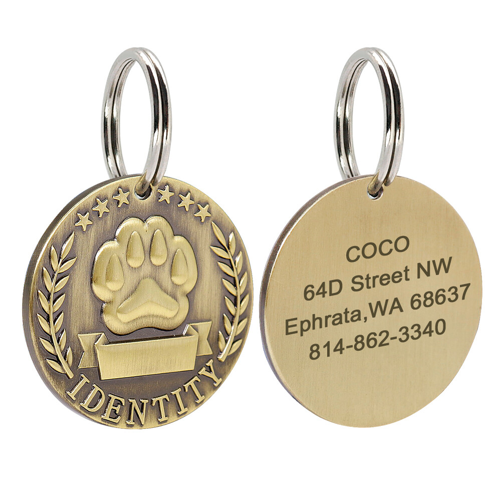 Military/Round 3D Paw Dog Tags Personalized Custom Pet Puppy Name ID Engraved