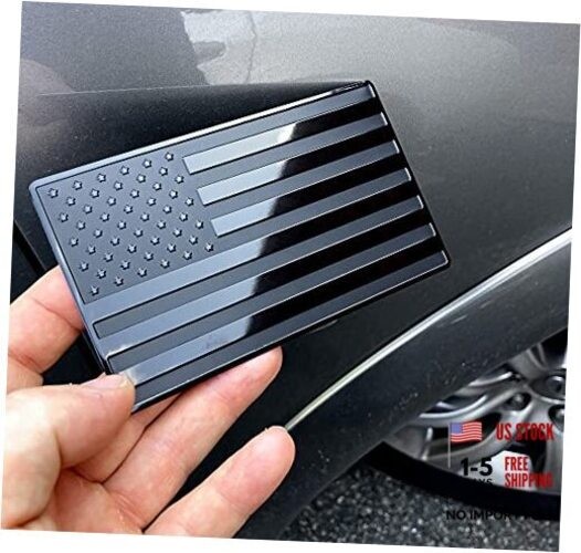 USA Embossed Stainless Steel Metal Flag for Cars, Trucks 5″x3″ Black