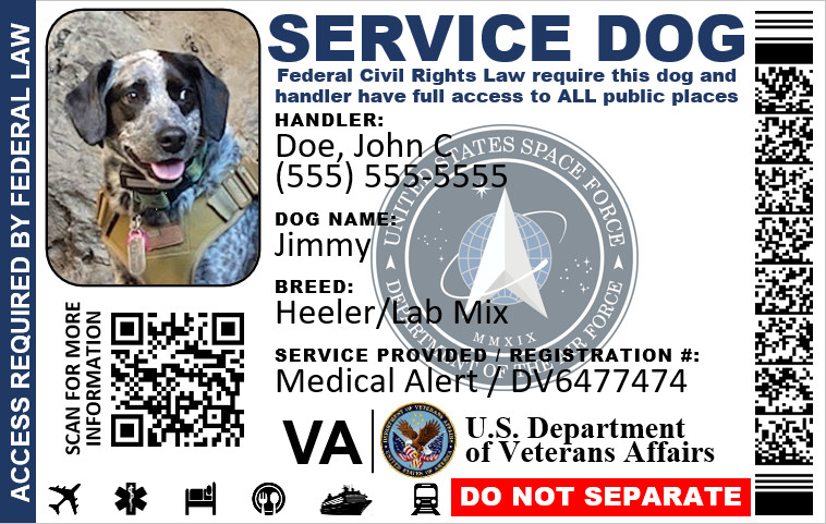 MILITARY VETERAN SERVICE DOG ID DUAL SIDES PHYSICAL & DIGITAL