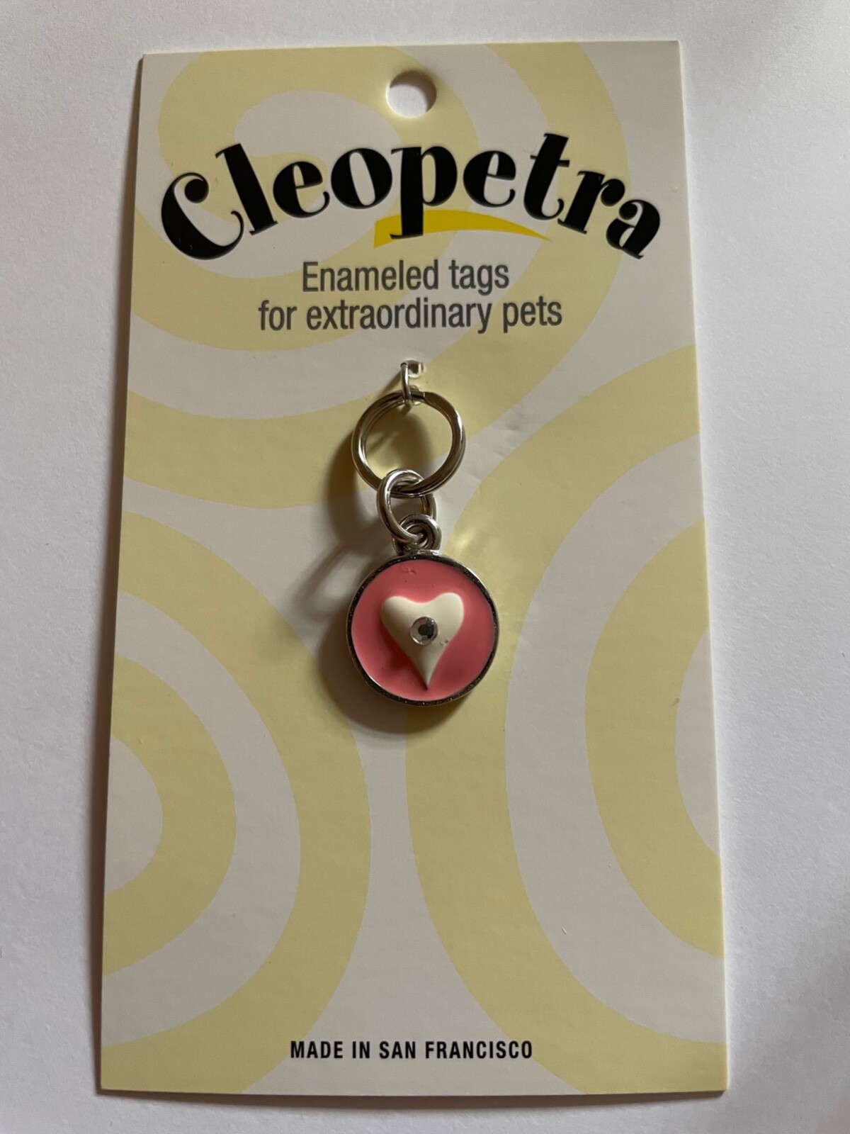 Enamel Opaque Pastel Dog or Cat Tag- Pink Heart w Swarovski Crystal Collar Charm