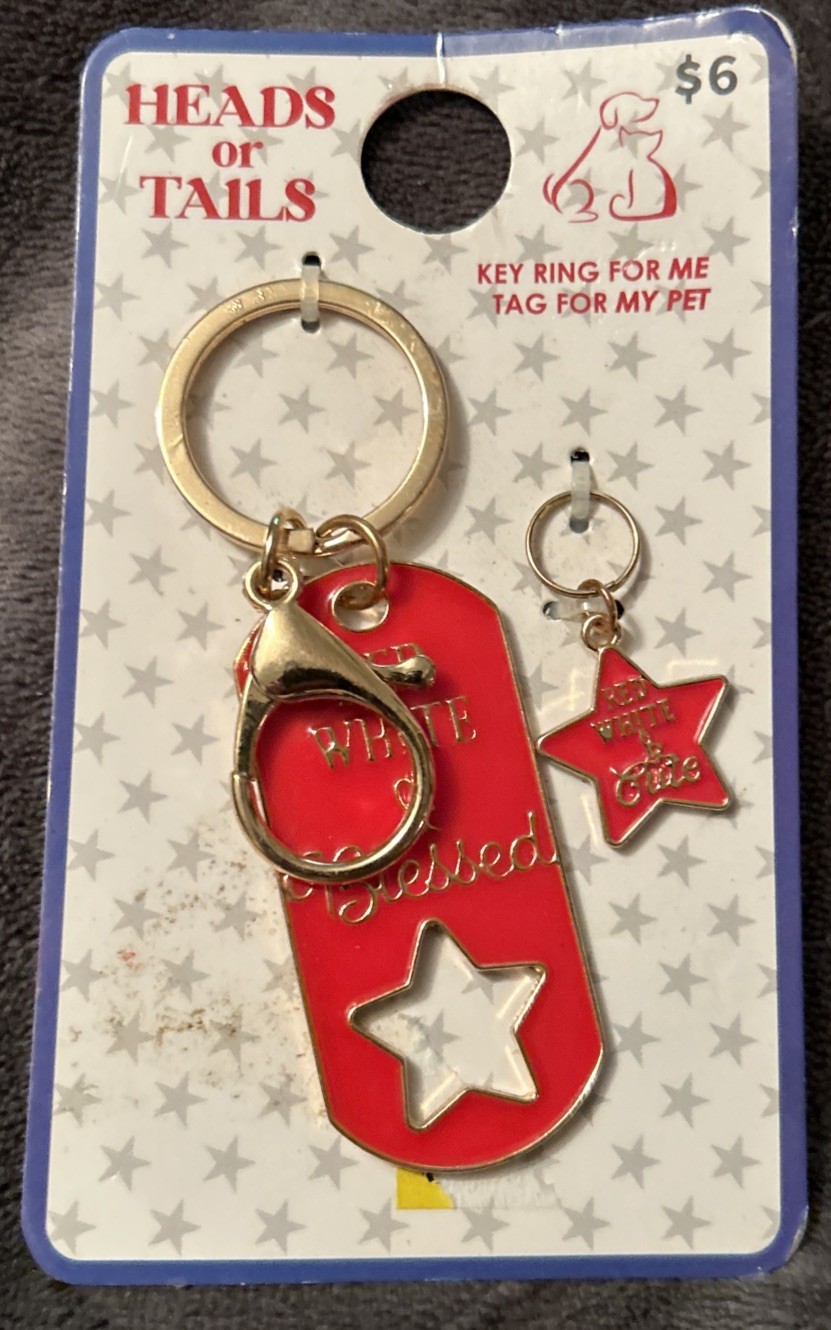 Heads or Tails 2PC Pet Collar Charm with matching Keychain Set – Red, White And