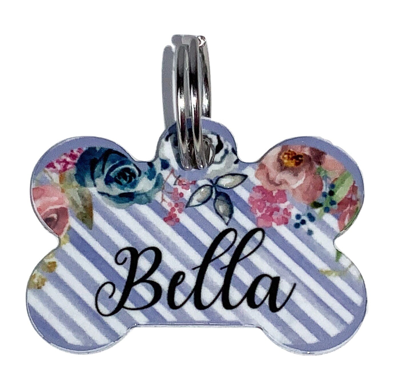 Pet ID Tag Floral Personalized Custom Double Sided Pet Tag w/name & number