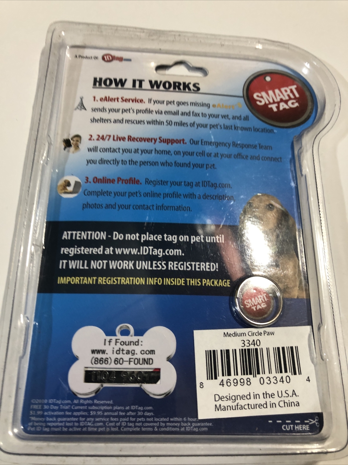 NEW SMART TAG PET ID-FIND LOST PETS FAST Size Medium : New Free Shipping C1