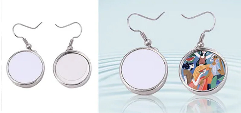 Sublimation Blank Metal round earrings DIY heat trasnfer printing 1 pair