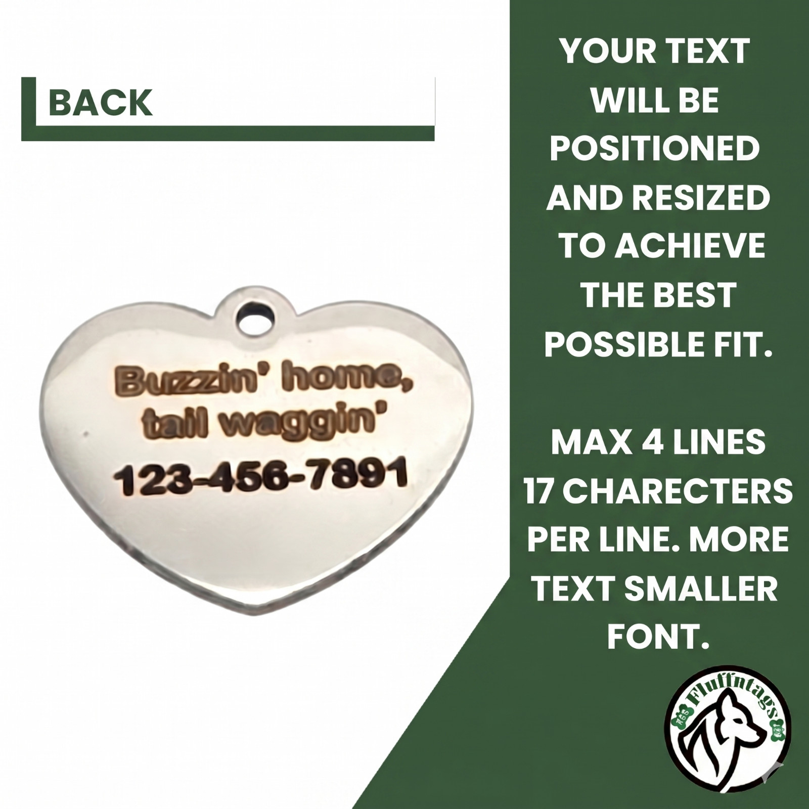 Deep Engraved Heart Honey Pet ID Stainless Steel Dog Tag Lifetime Warranty *