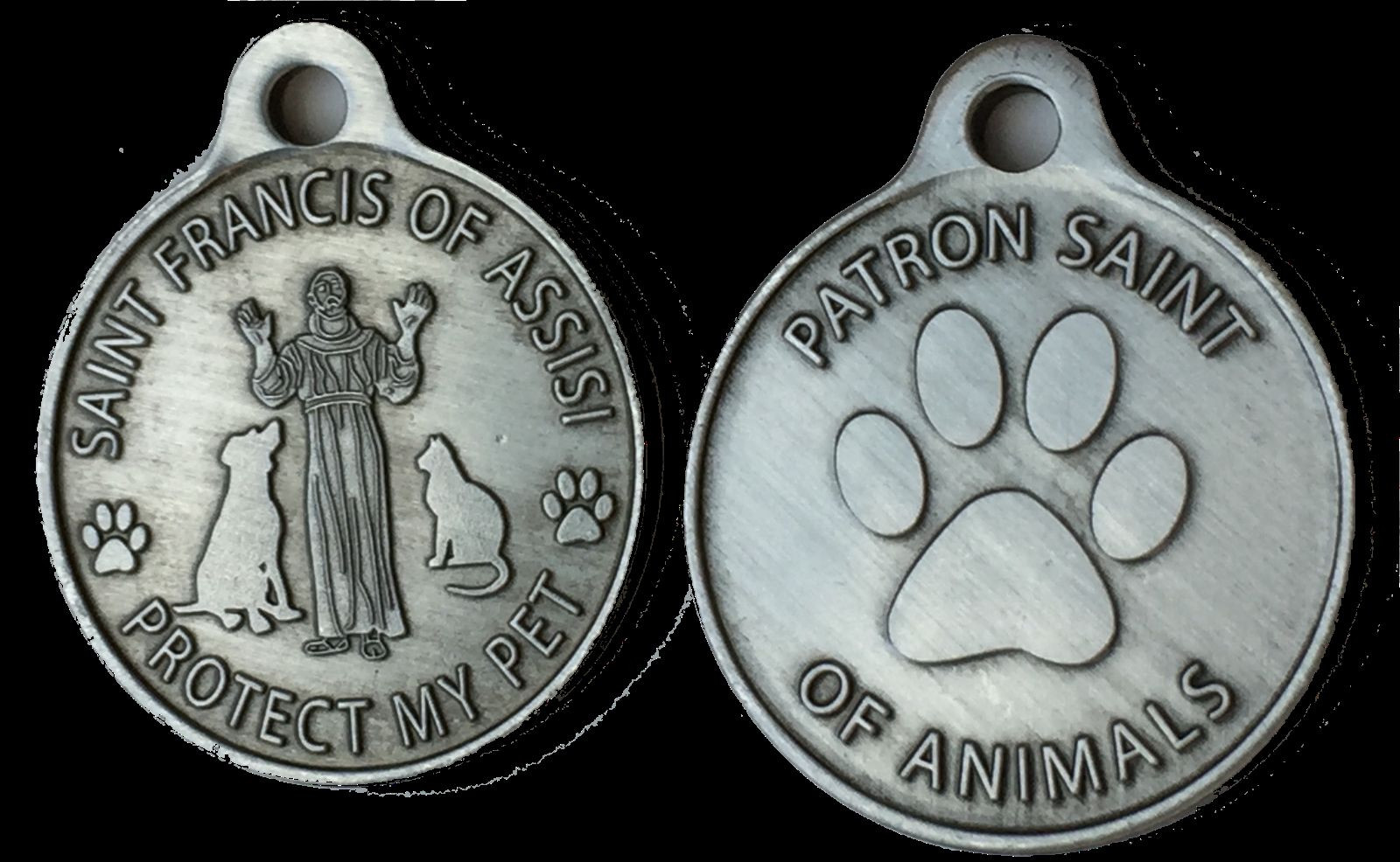 Saint Francis Protect My Pet Patron Saint Of Pets Dog Tag 1″ Charm Pewter Color