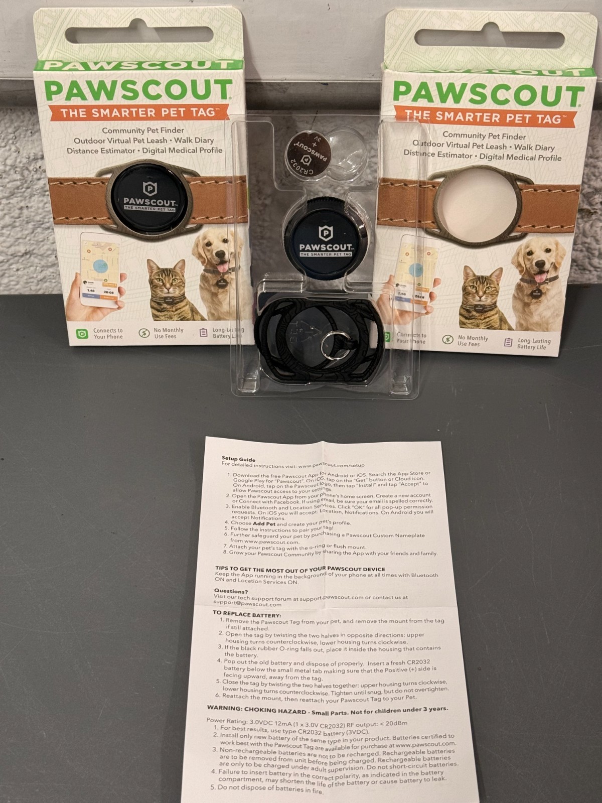 (QTY 2) Pawscout Bluetooth Community Pet Finder Tags w/ Walk Diary, Cats or Dogs