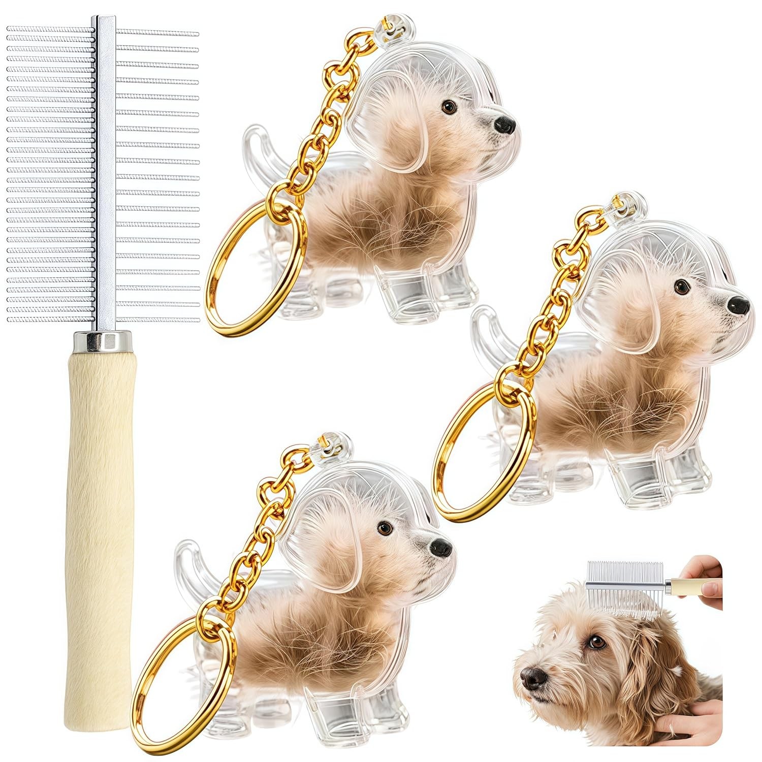 Dog Hair Collector Keychain 4pc Memorial Pet Fur Ashes