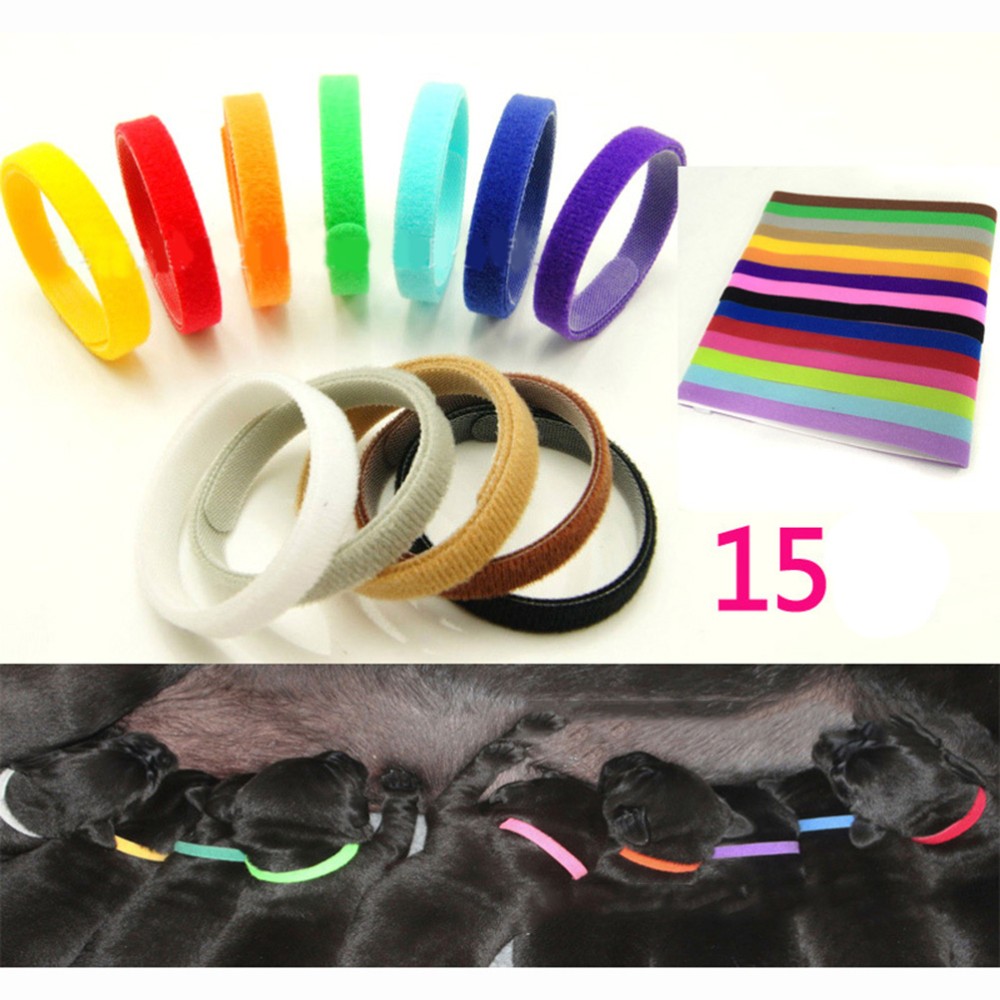 15Pcs Puppy Id Bands Comfortable Double Sided Fabric Adjustable Collar for Pets