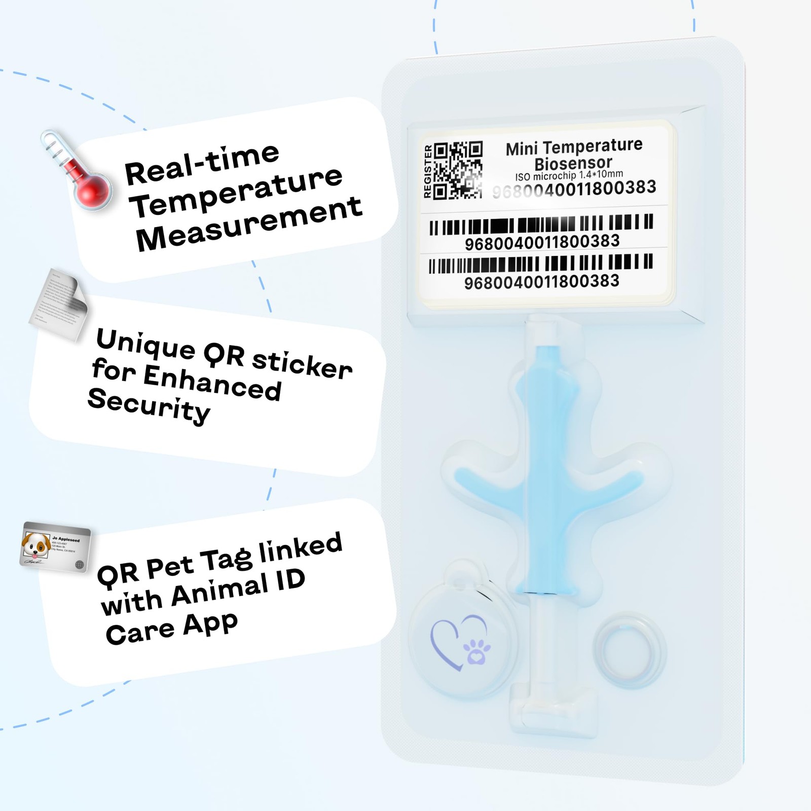 Temperature Microchip Kit Dogs Cats Whelping 1.4x8mm Temp Biosensor QR ID