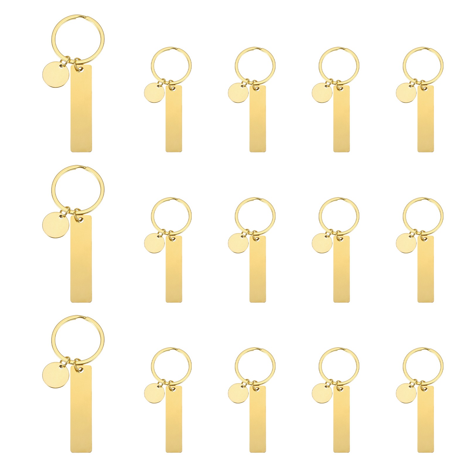 15Pcs Metal Engraving Keychain Blanks, Gold Tone(Rectangular)