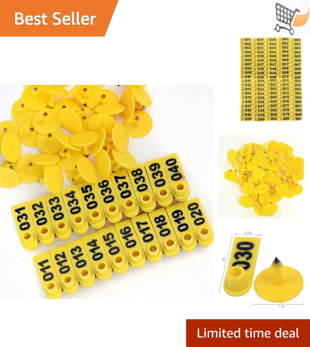 Livestock Plastic Ear Tags 001-100 Number for Pigs Cattle Sheep Farm Use