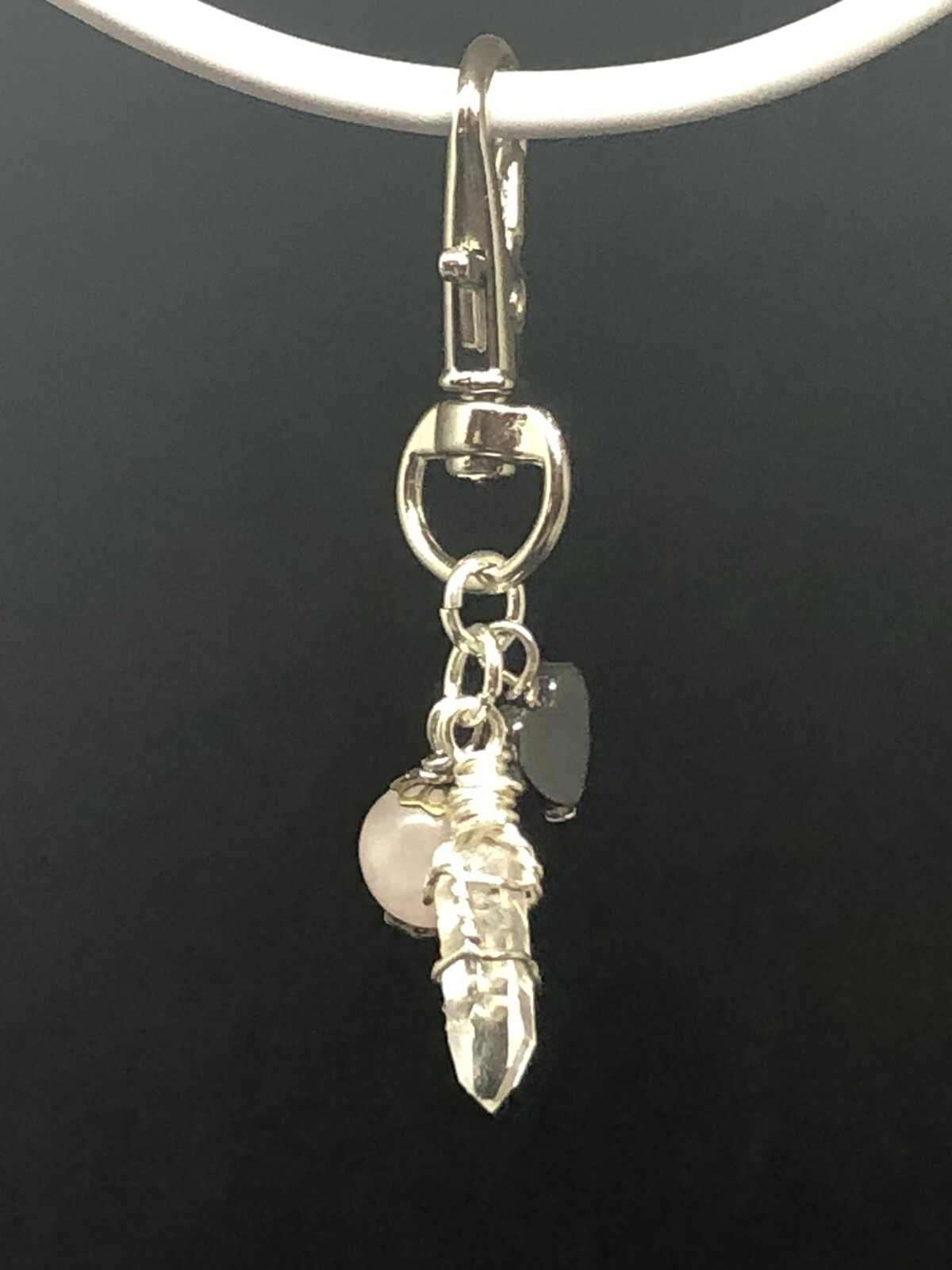 Rose Quartz & Clear Quartz Heart Healing Pet Charm, Crystal Pet Charm