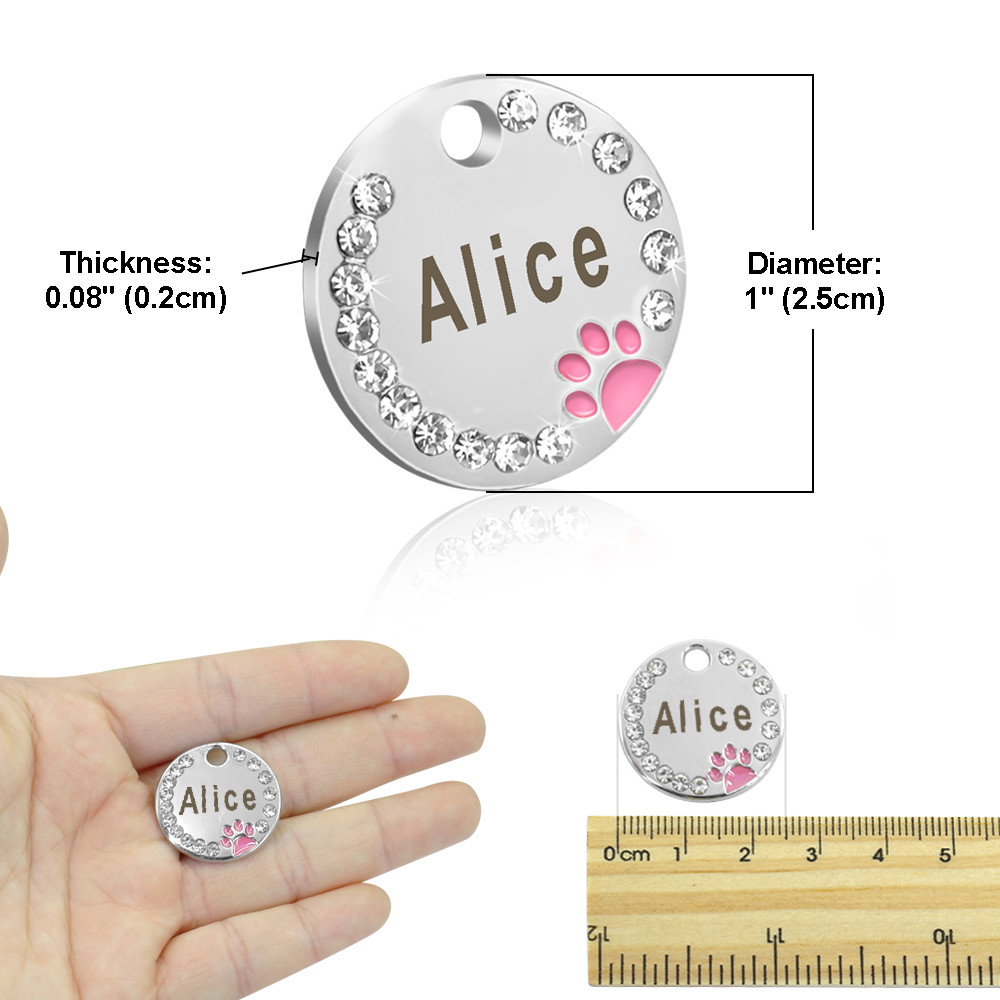 Paw Rhinestone Personalized Dog Tags Pet Cat ID Name Tag Engraved Free Hair Bows