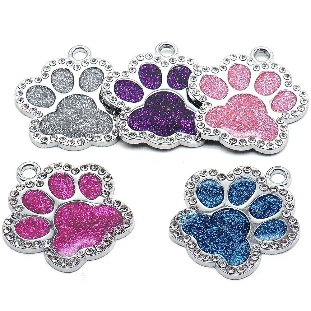 Personalized Pet ID Tag Engraved Dog Cat Name Collar Pendant Paw Shape Alloy Tag