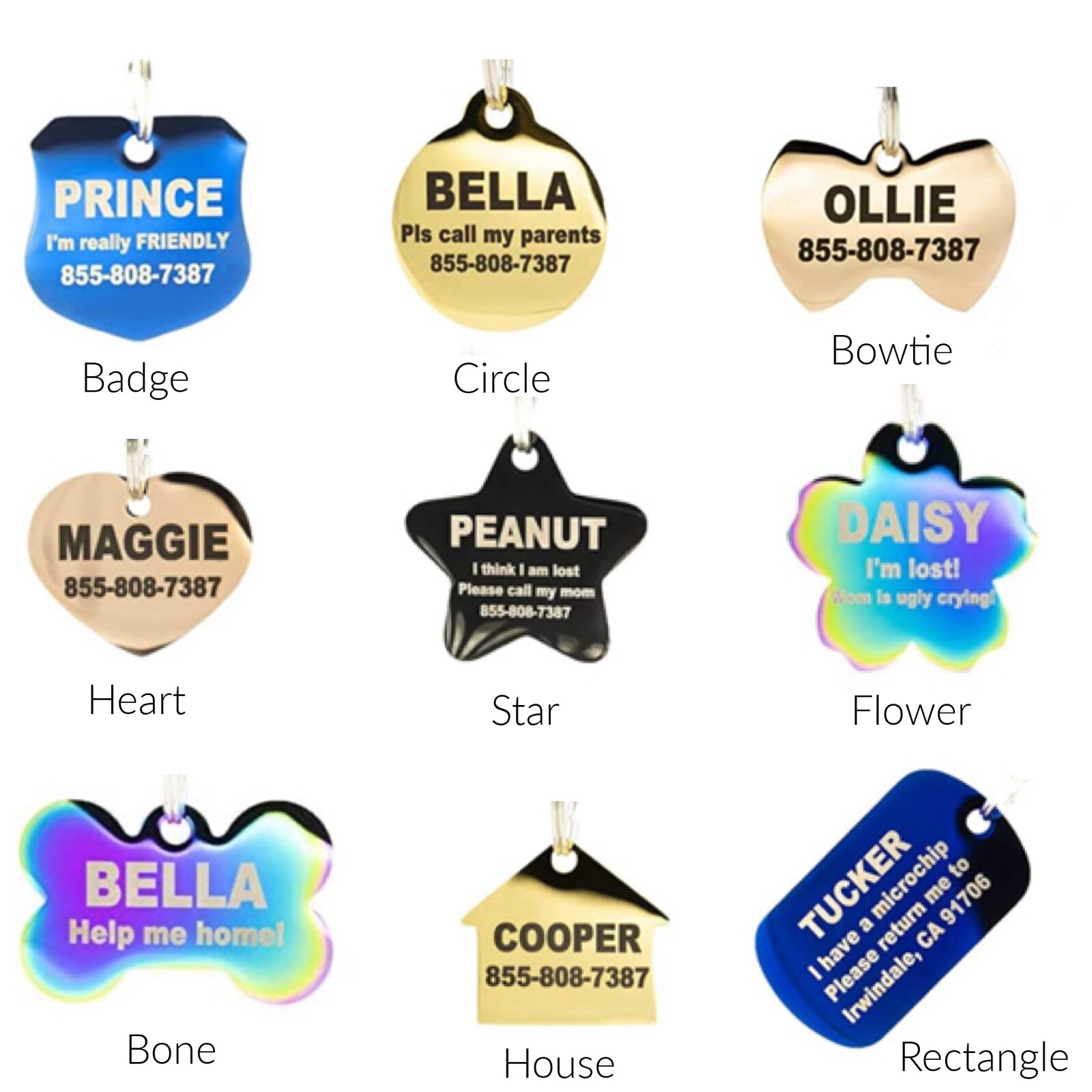 Custom Bling Dog Tag AUSTRIAN CRYSTALS Bone Heart Circle Cat Name Bedazzled ID