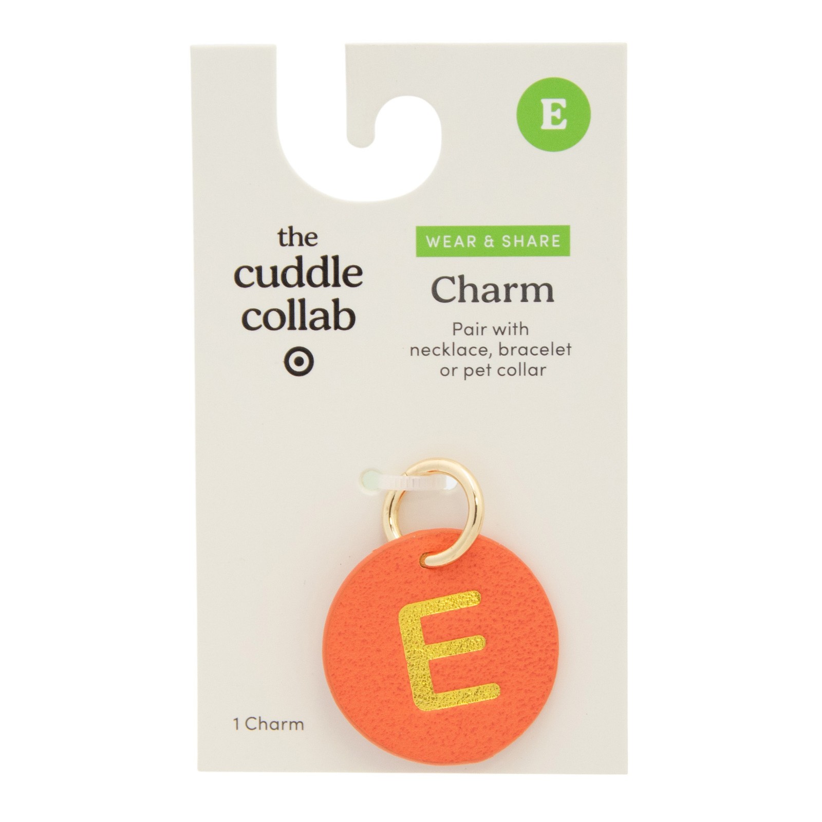 The Cuddle Collab Wear & Share Charm Faux Leather “E” Monogram in Orange