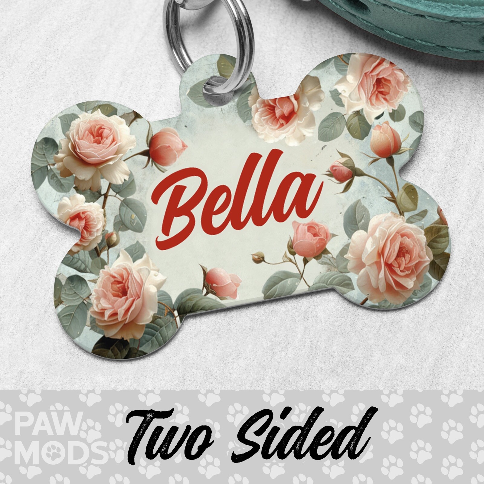 Roses Dog Tag for Dogs, Floral Pet ID Tags, Custom Personalized Flower Puppy Tag