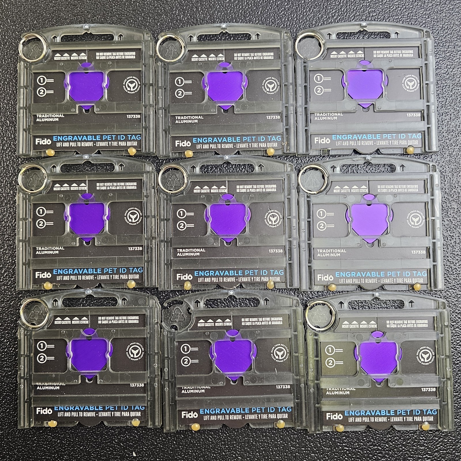 (S1)NEW FIDO ENGRAVABLE PET I.D. TAG PURPLE HEART, 9 PIECE