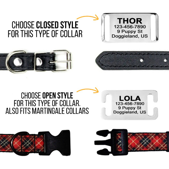 Personalized Slide on Silent Pets Name ID Tags for Dog Cat Martingale Collar