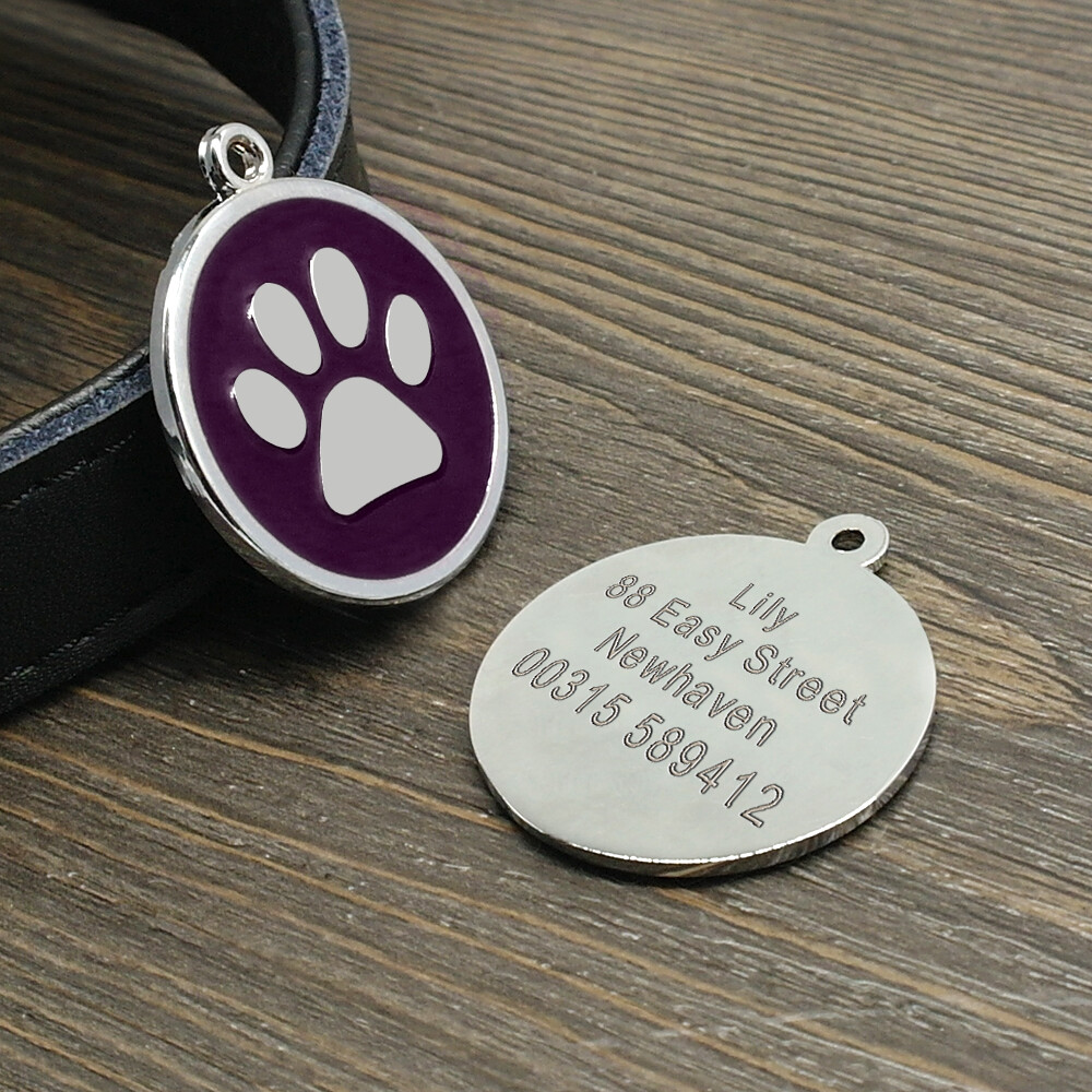 Paw Print Dog Tags Custom Pet Puppy Cat Name ID Collar Tag Engraved Free Whistle