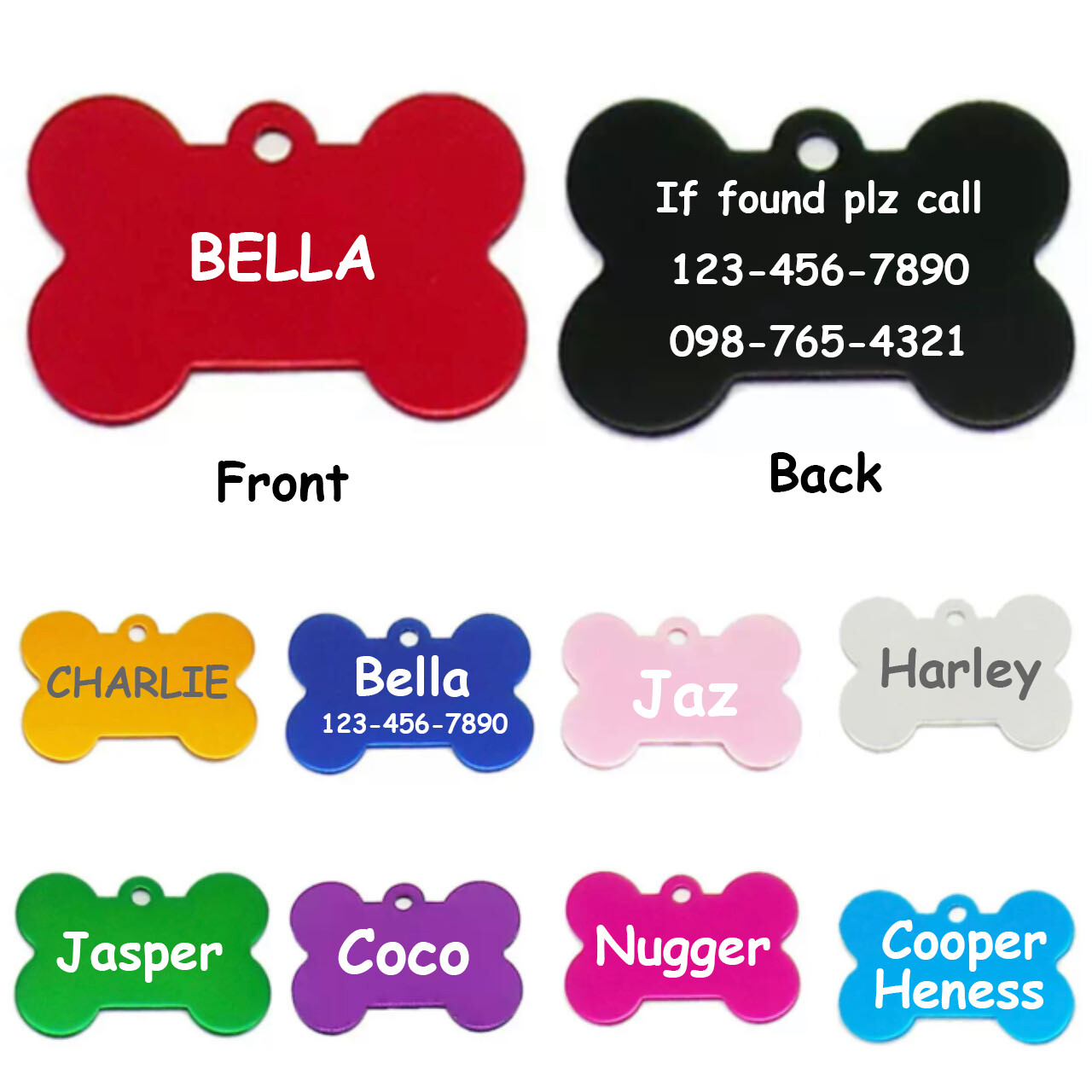 Dogs Cats ID Tags Personalized Pet Tags 2sides Engraved Bone Shape