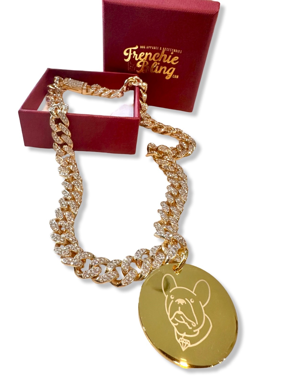 Gold Cuban Dog Chain Collar & Dog Tag Charm-LARGE Dog