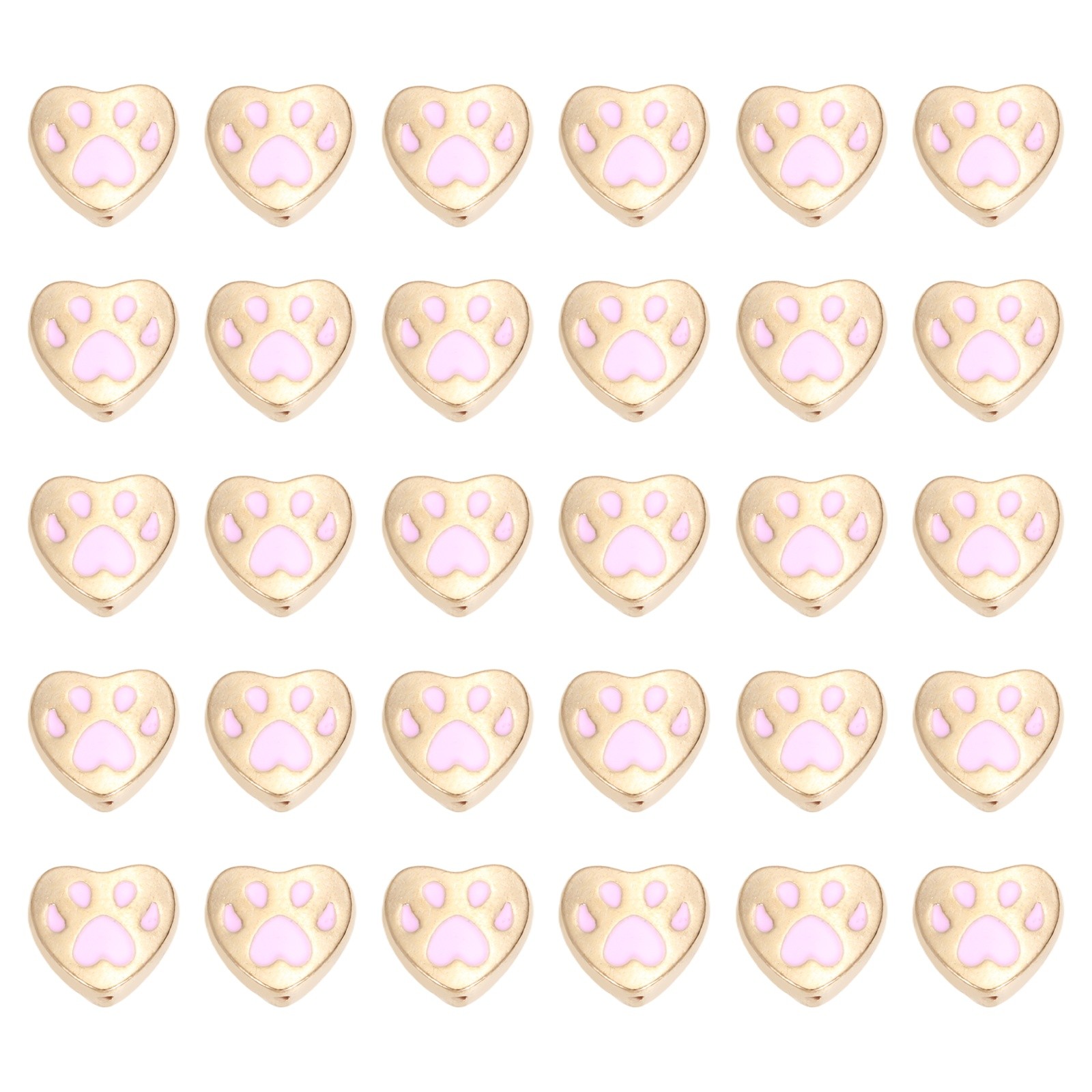 Paw Print Heart Beads, Enamel Alloy Dog Cat Paw Charms Pendant, 50Pcs(Pink)