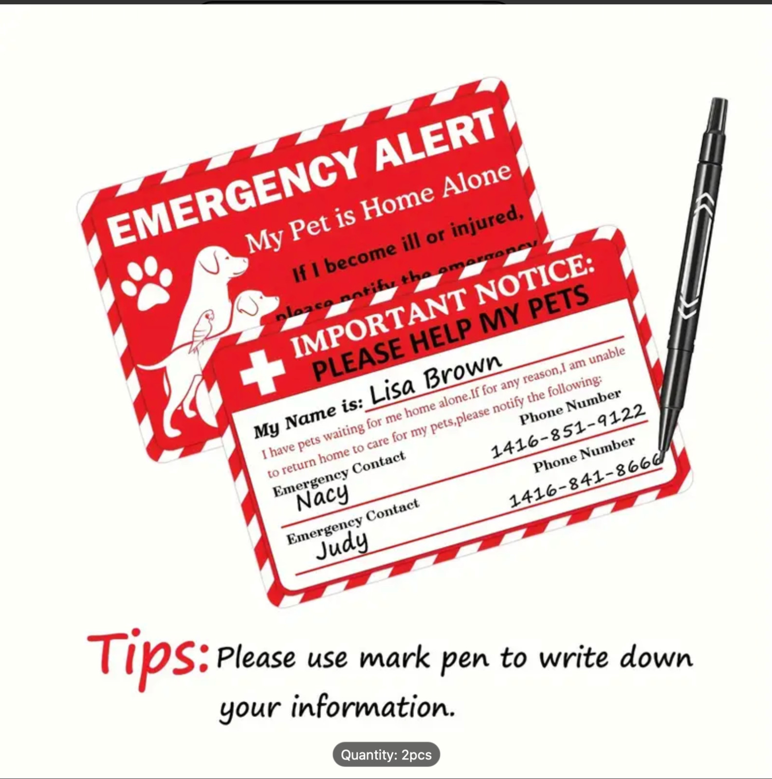 2-Piece Essential Pet Safety Kit -Emergency Alert Card for Wallet & Key Tag Set