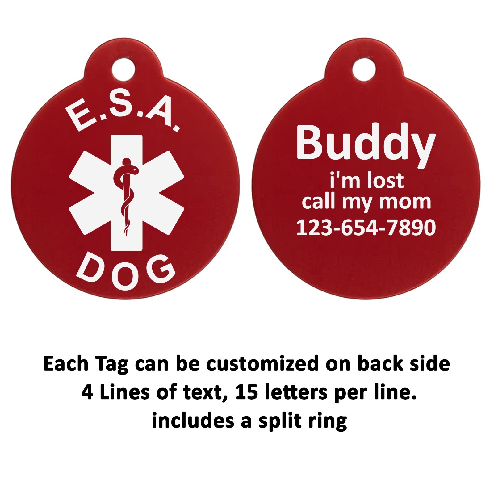ESA Emotional Support Animal Custom Personalized Dog Pet tags Engraved ID Tag