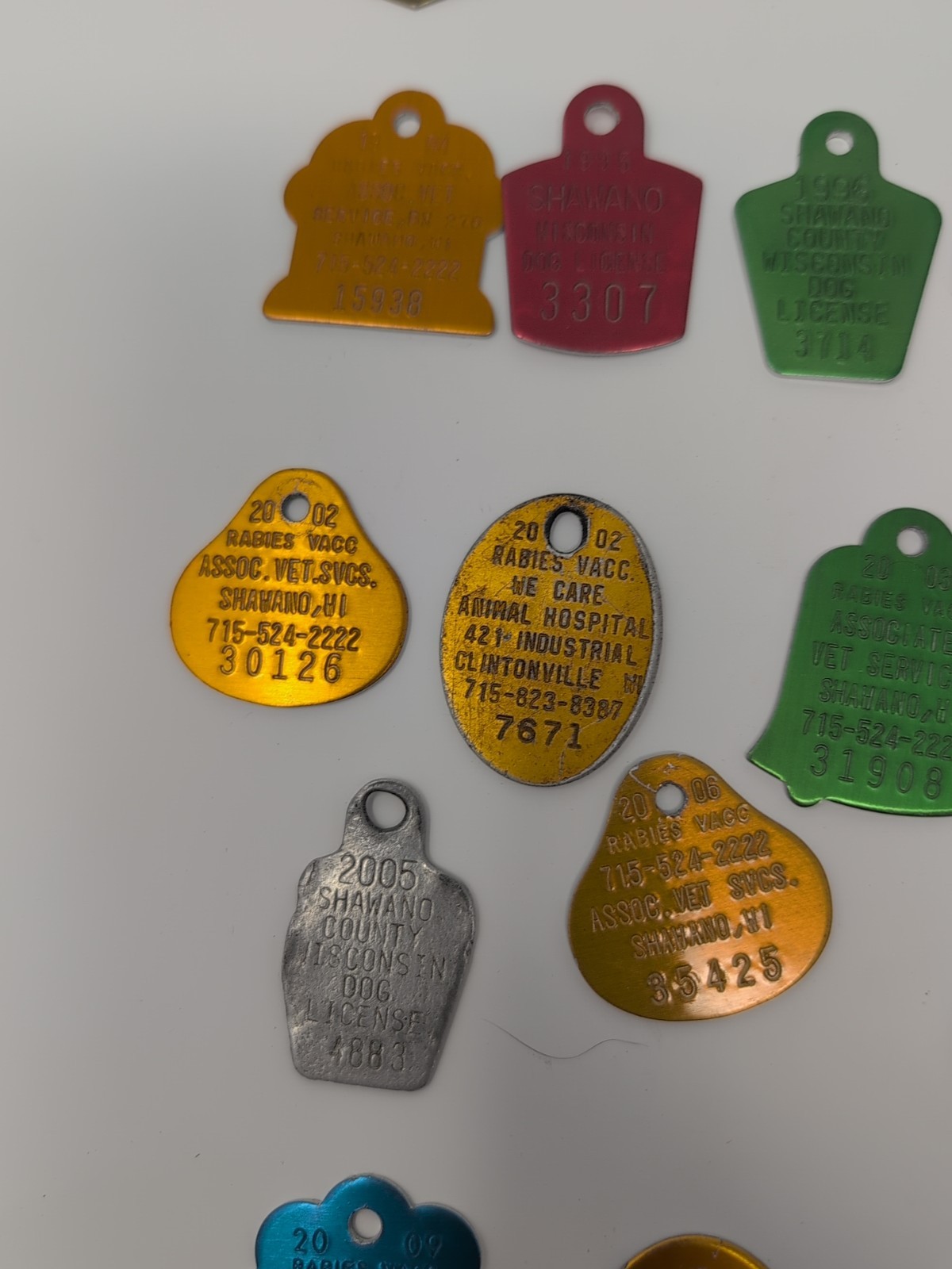 18 Assorted Vintage Dog License and Rabies Tags 1953 – 2012 Wisconsin Texas