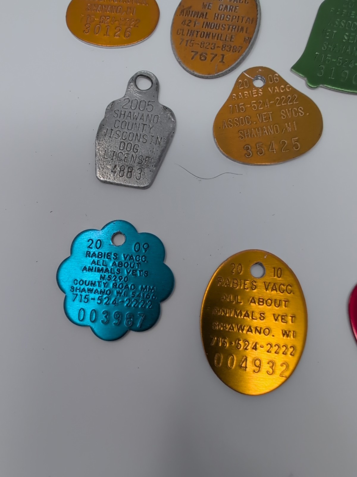 18 Assorted Vintage Dog License and Rabies Tags 1953 – 2012 Wisconsin Texas