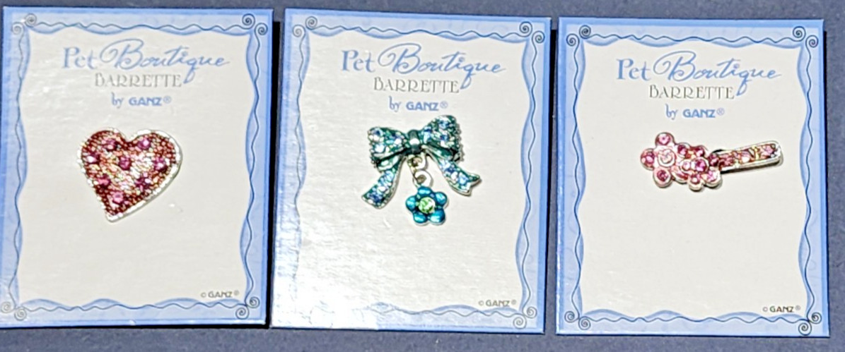 Pet Boutique Rhinestone 1″ Barrette by GANZ Love your Fur Baby 3 Pc Lot