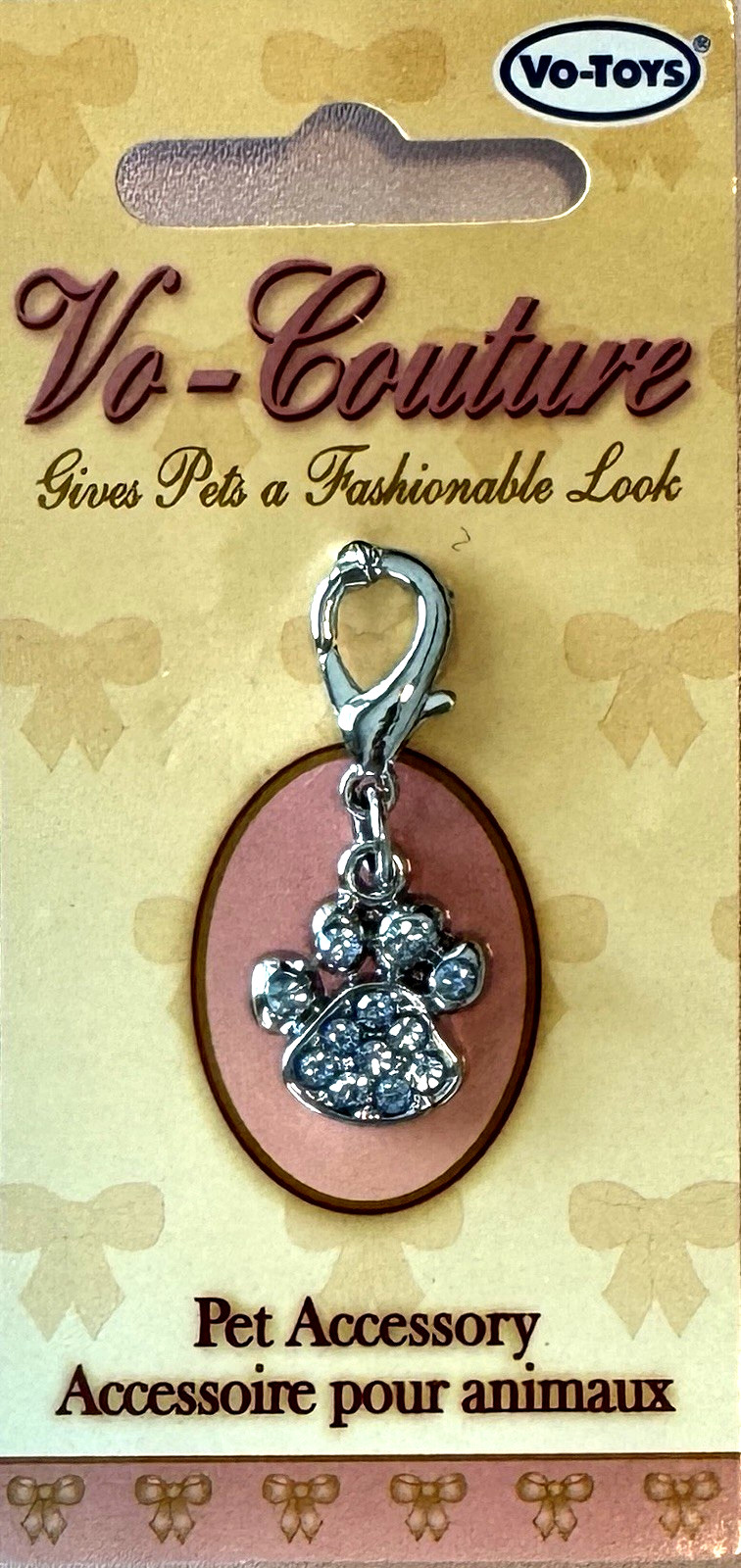 Blue Dog Collar Charm Paw Mirage Pet Lobster Claw Rhinestones Faux Crystals