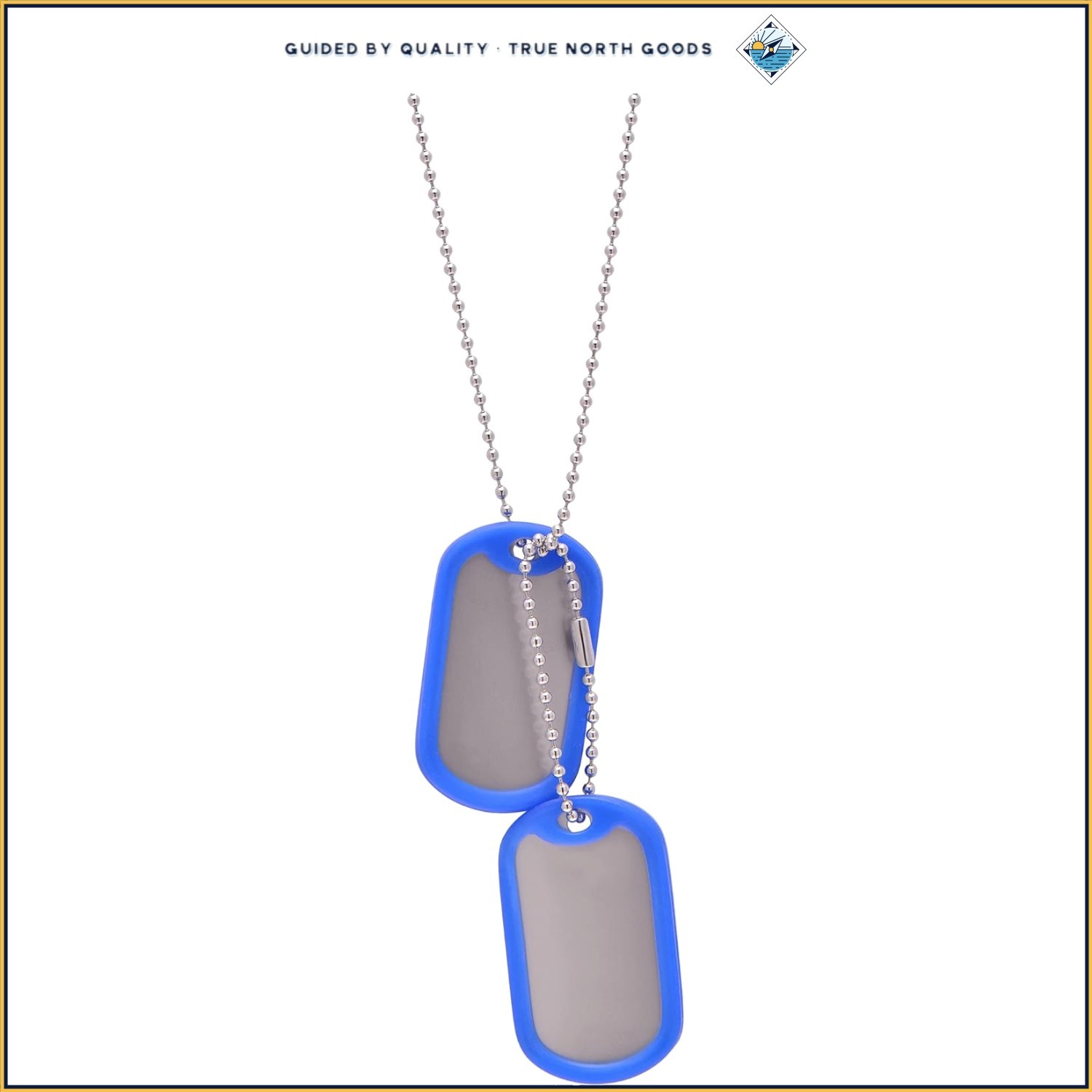 Military Dog Tags Necklace Set with Bead Chains and Blue Silicone Silencers
