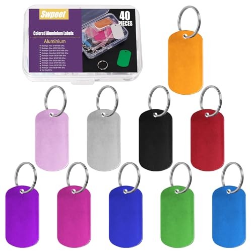 Swpeet 40Pcs 10 Colors 2″ x 1.14″ Rectangle Aluminum Blank Tags Rectangular