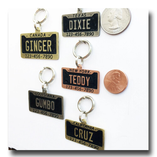 License Plate Pet ID Dog Name Tag Free Engraving Brass Copper Nickel Silver