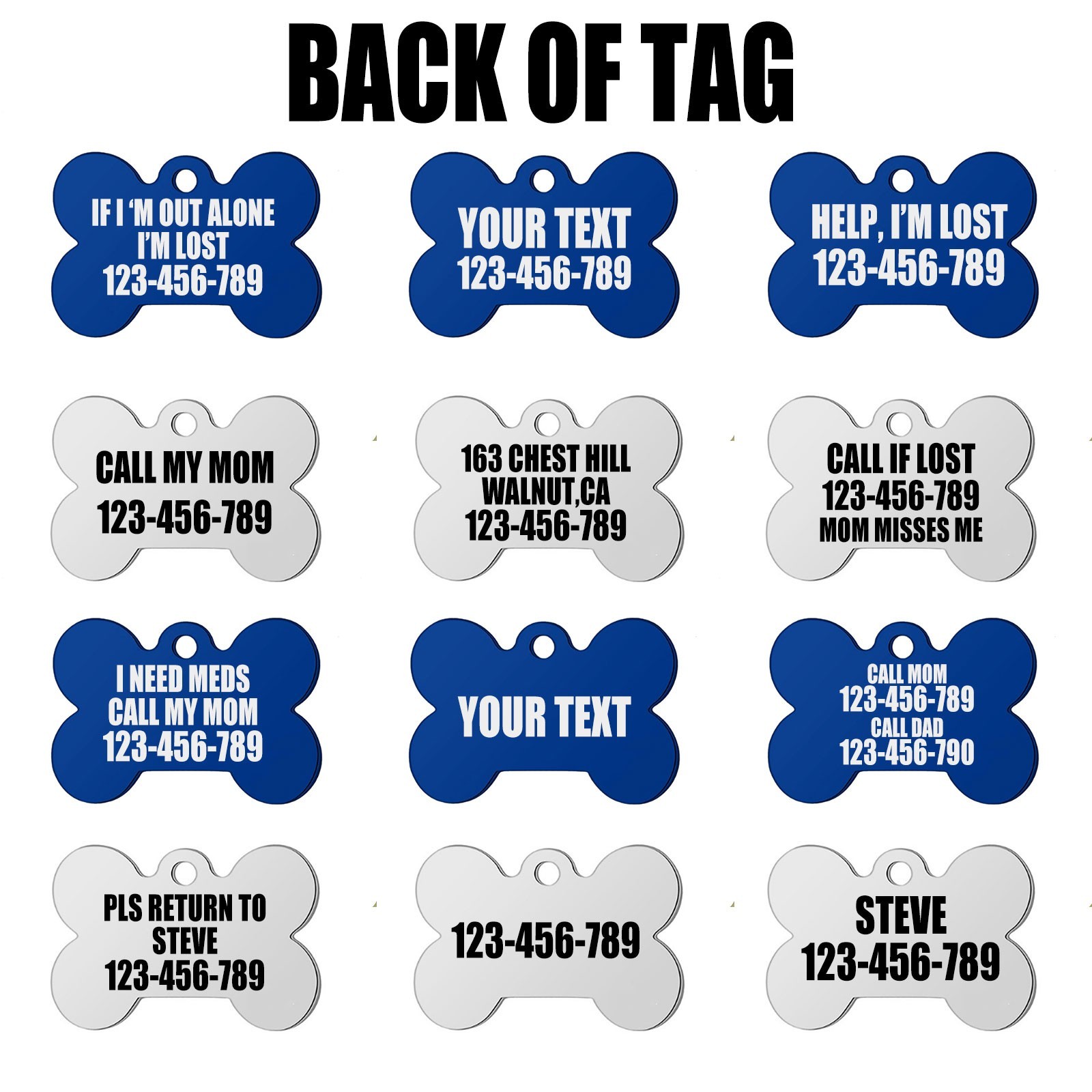 Personalized Pet ID Tag Custom Engraved Name Phone Stainless Steel Bone Tag
