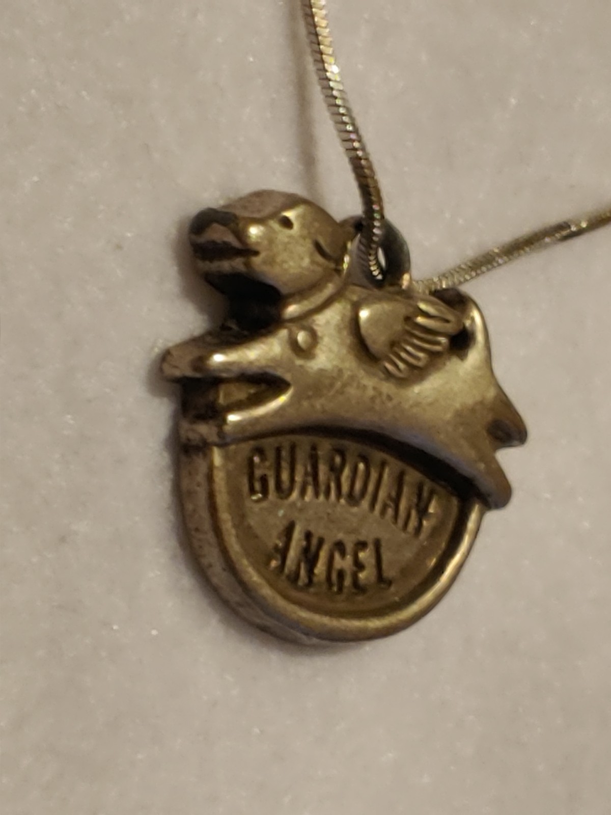 Necklace & Guardian Angel Dog Pendant – silvertone – 17.5 in necklace – Vintage