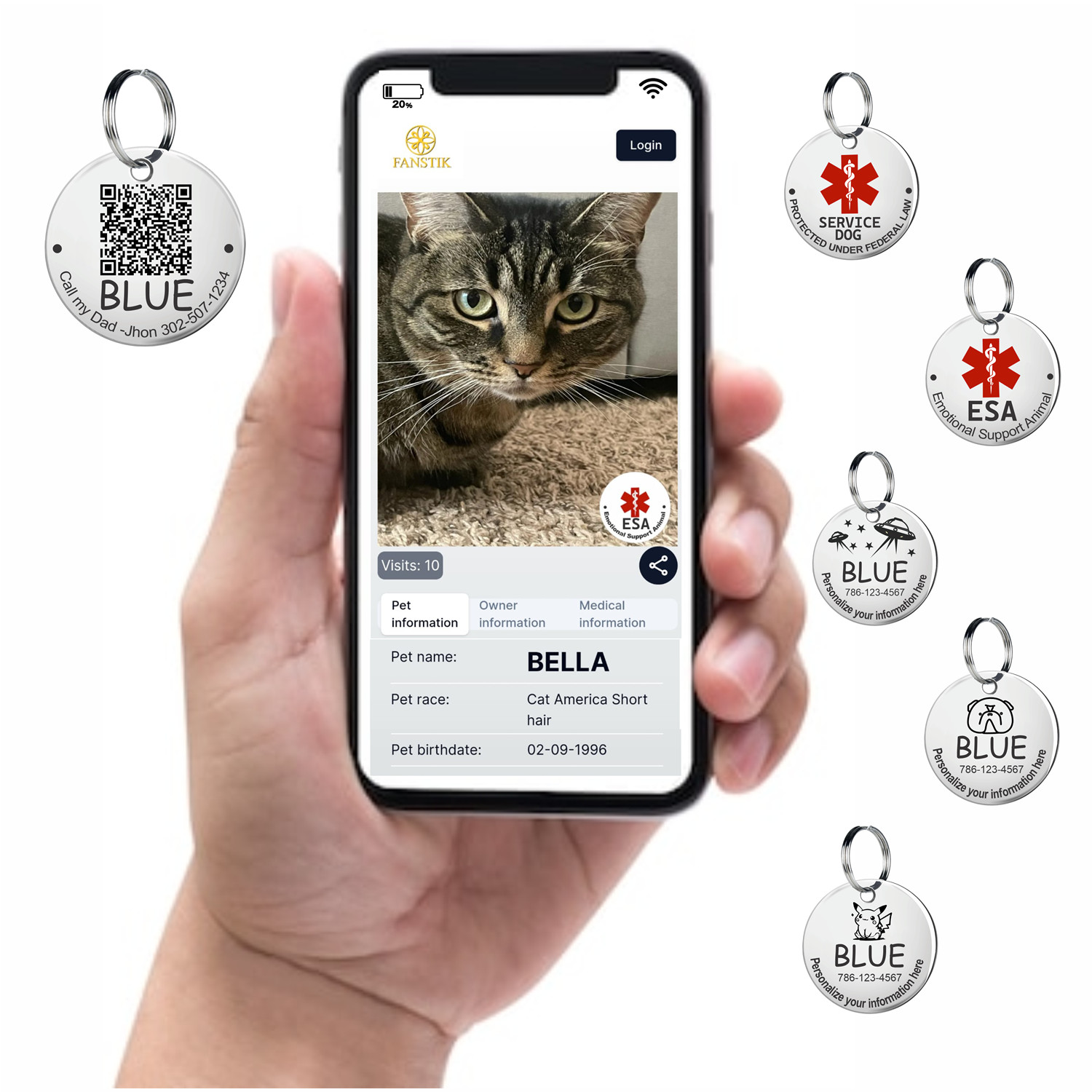 Engraved Personalized QR Code Pet ID ESA Tag Made In US Service Dog tag (QR-ESA)