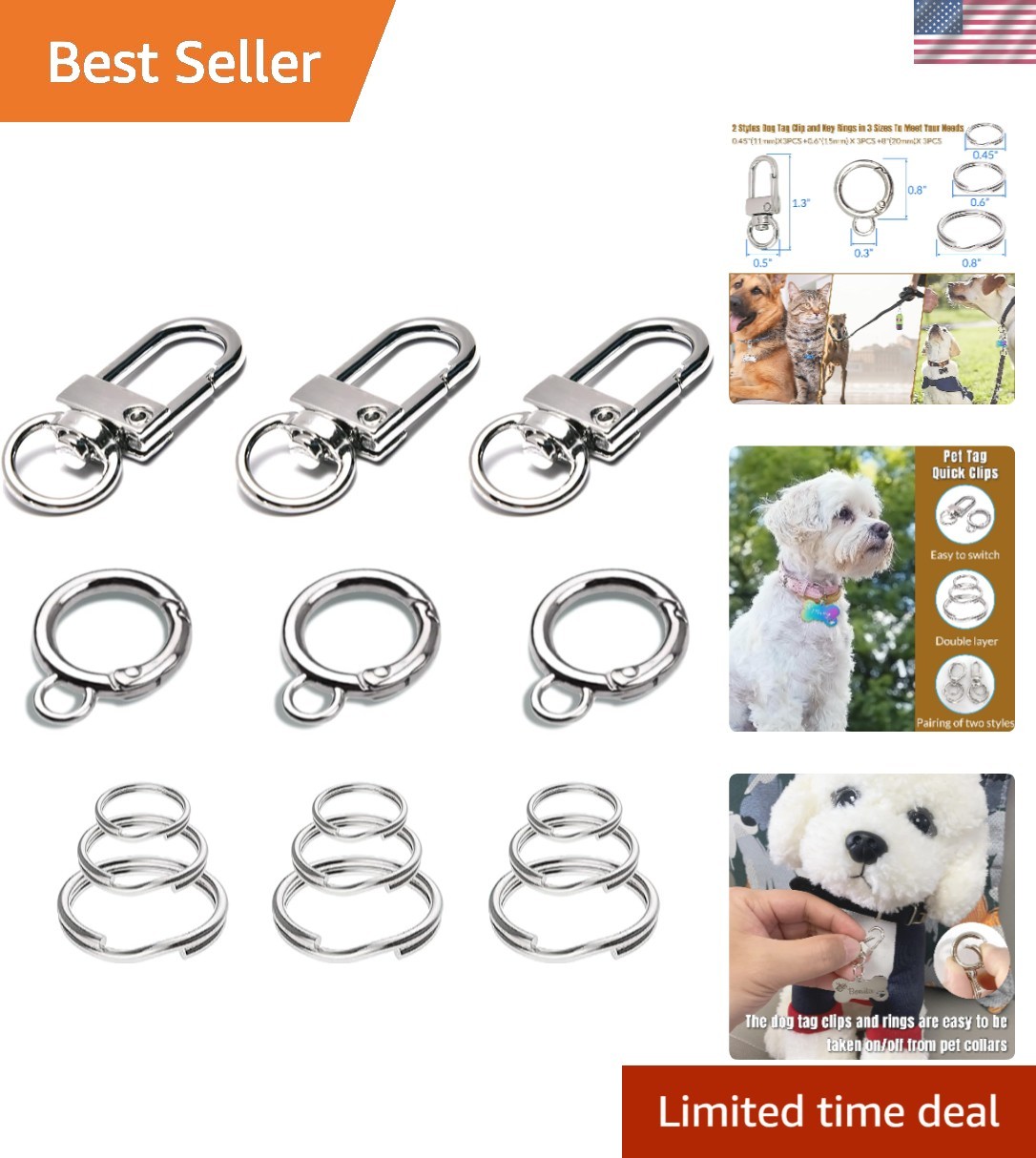 for Collar,with 15Pcs Replaceable Dog ID Name Tag Ring Clip Dog Tag Attachmen…