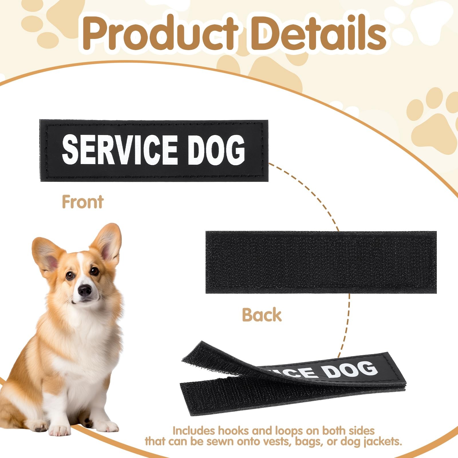 2 PCS Service Dog Patches ID Tags Removable Black Vest Training Collar Fix