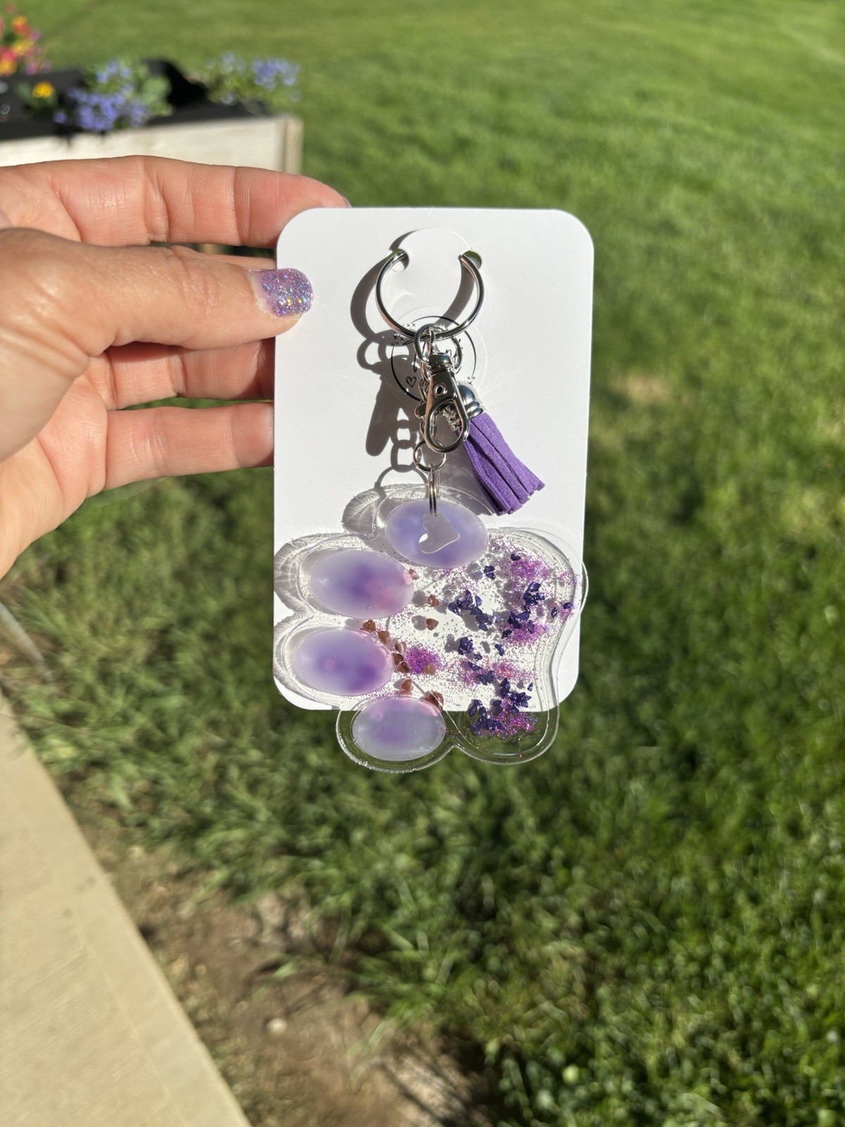 Purple Paw Pet Keychain Dog Tag Key Ring Personalized Name