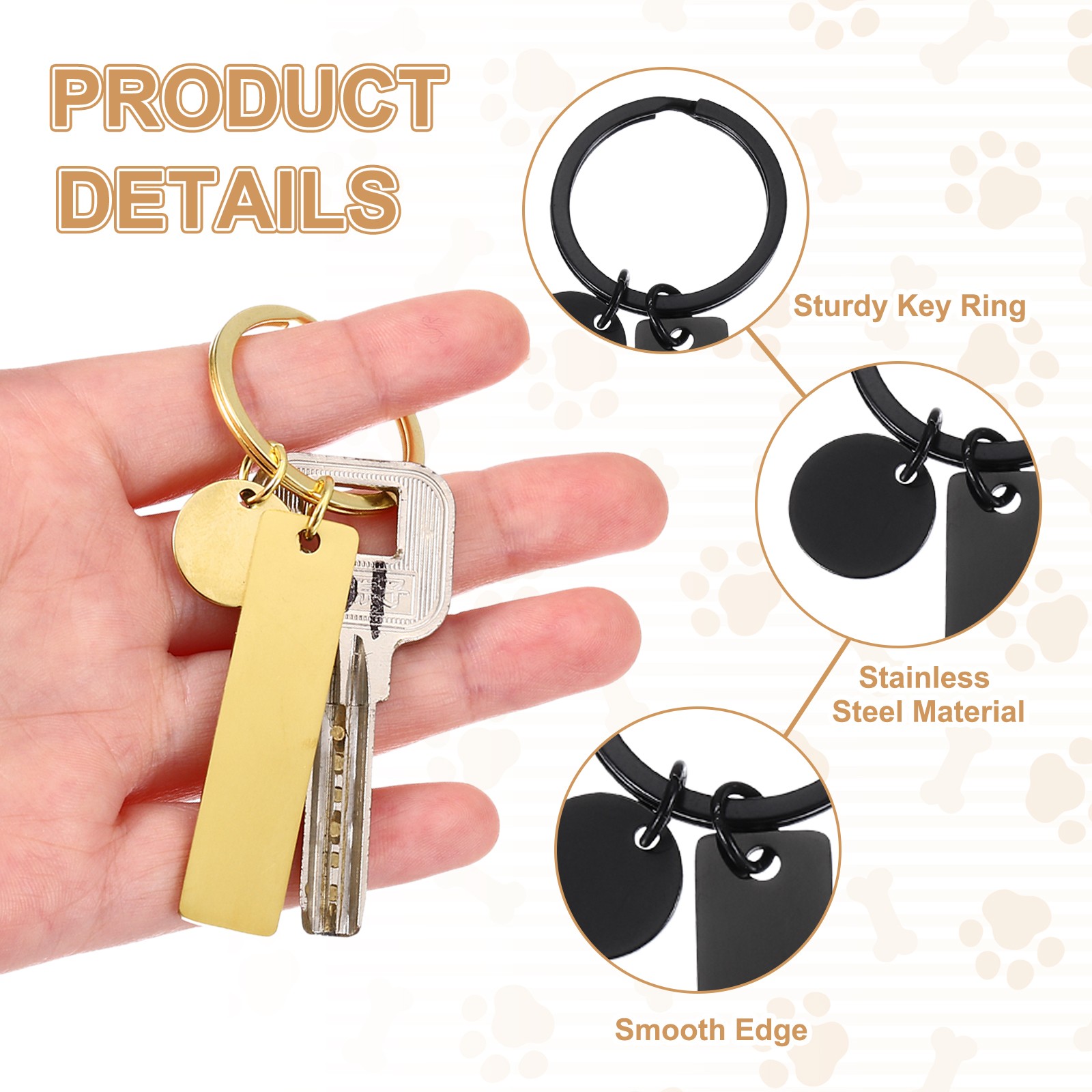 15Pcs Metal Engraving Keychain Blanks, Black(Rectangular)