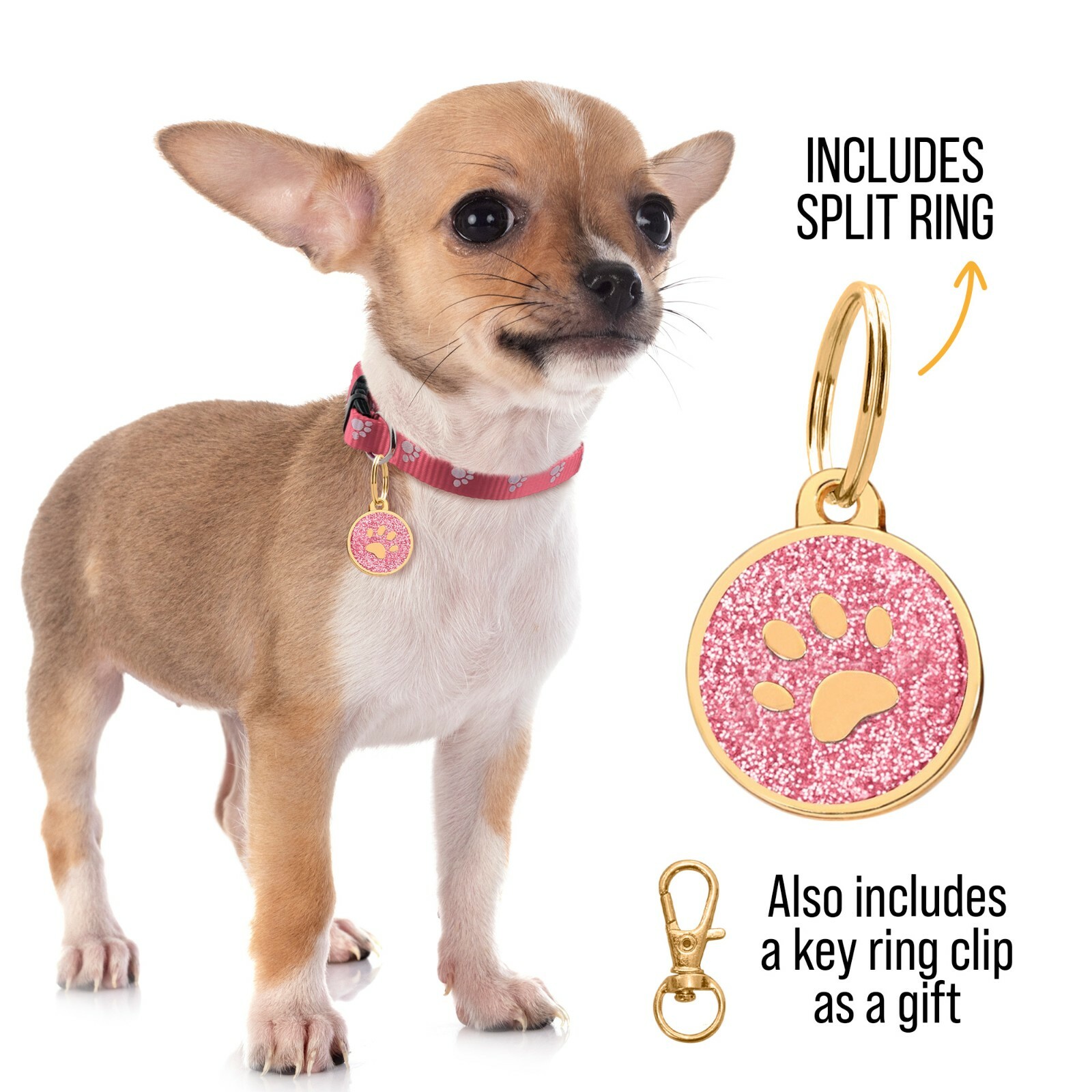 Personalized Stainless Steel Cute Sparkly Shiny Bling Paw Collar Tag Lost Dog