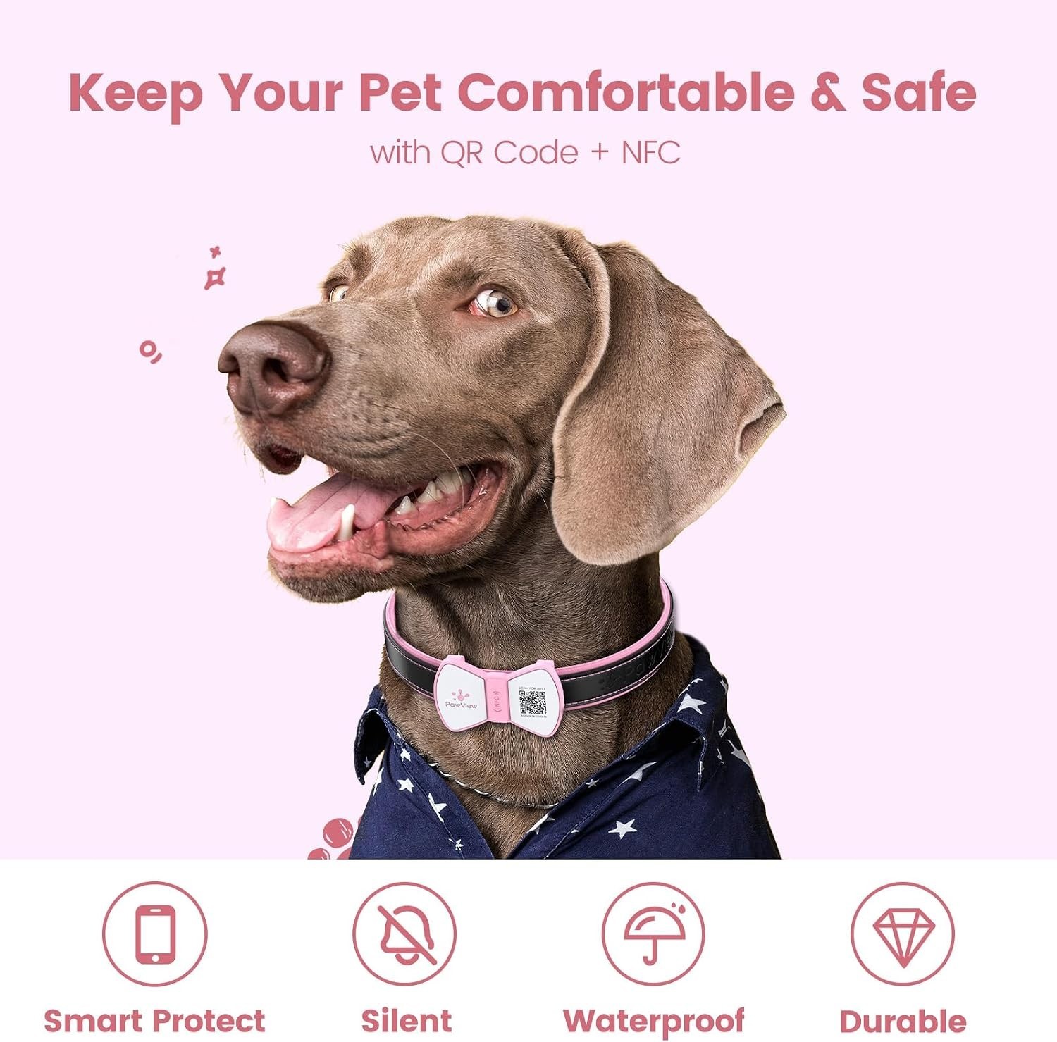 Smart Pet ID Tag, QR Code Dog Tag, No Subscription Fee, Waterproof Silent Sil…