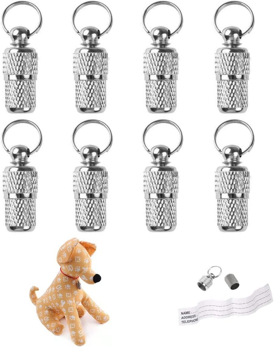 8 Pieces of Pet Identity Address Pendant, Anti-Lost Tag Tube, Pet Id Tag.