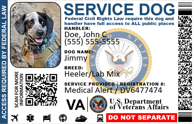 HOLOGRAPHIC SERVICE DOG ID MILITARY VETERANS SINGLE SIDED PHYSICAL & DIGITAL