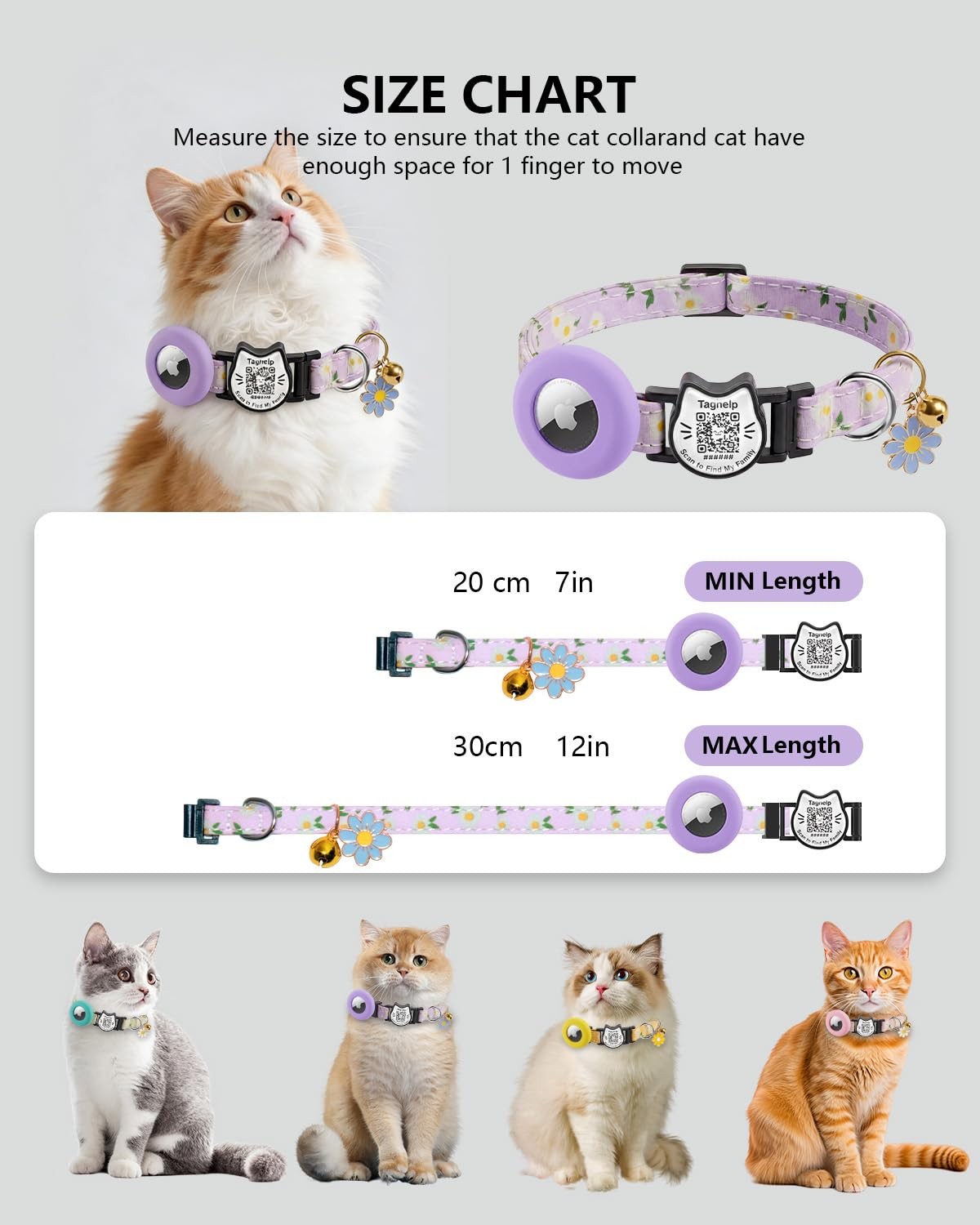 Breakaway Cat Collar with QR Code ID & AirTag Holder, Adjustable Cotton Kitte…